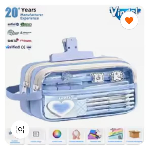 Transparent blue multi-compartment pencil case with cute compartments